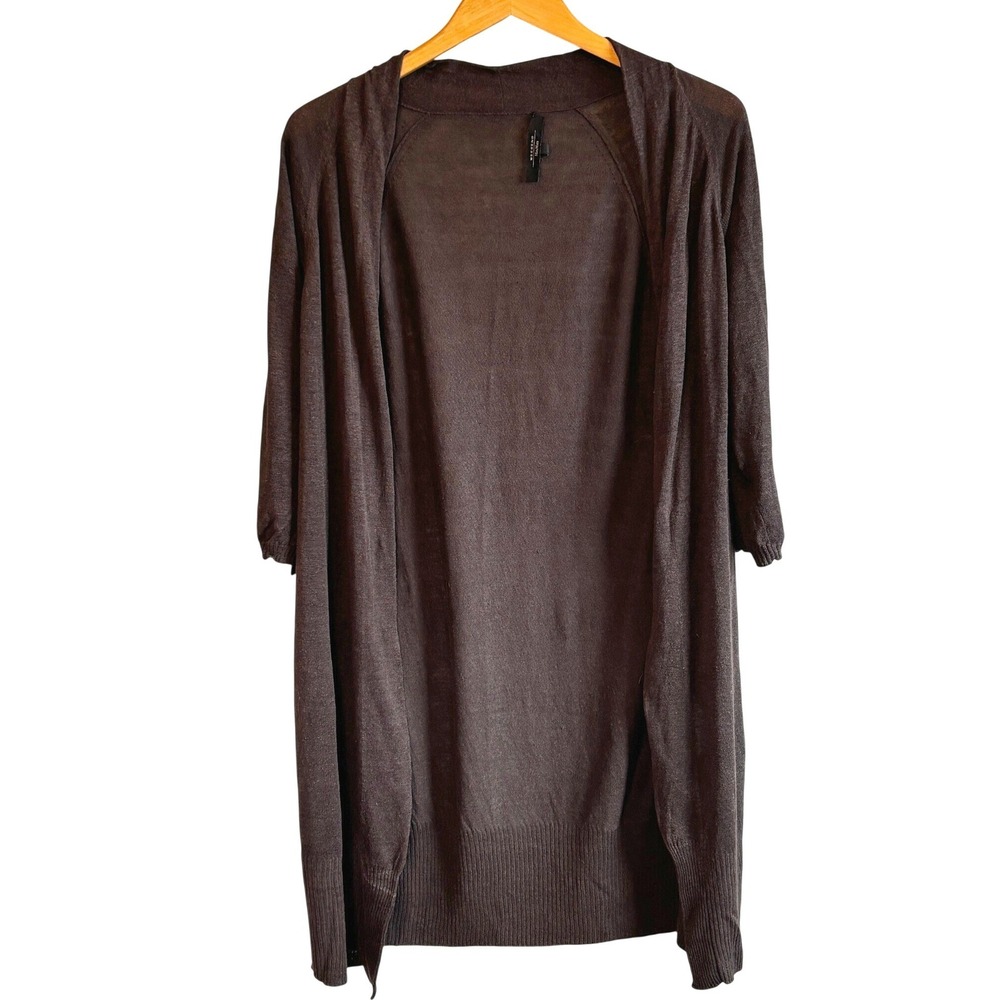 Weekend Max Mara Size‎ Large Brown Silk Hemp Open Cardigan Three Quarter Sleeve